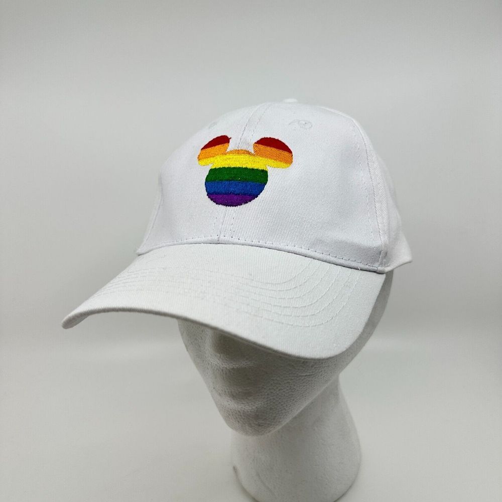 Disney Pride Collection Baseball Cap Strapback‎ White Mickey Mouse Rainbow LGBTQ